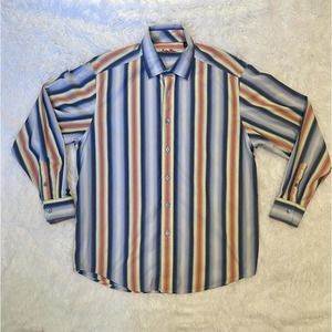 Tommy Bahama Indigo Palms Mens Long Sleeve Striped Button Cotton Shirt Sz XL EUC